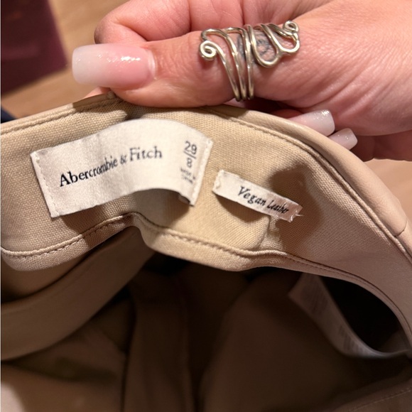 Abercrombie & Fitch Vegan Leather Beige Flare Pants - Picture 3 of 5